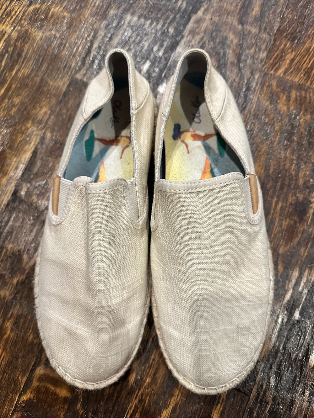 OluKai Women's Espadrilles Beige Canvas Slip-Ons